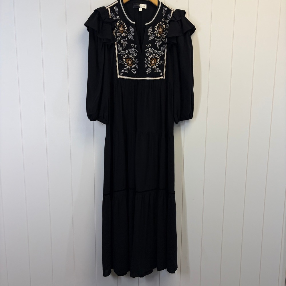 Piper & Scoot Boho Embroidered Maxi Dress Women Size XS Cottage Peasant Prairie